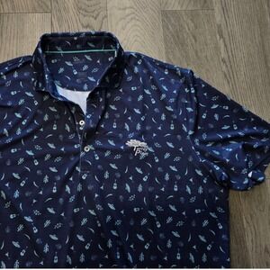 Johnnie-O Torrey Pines AOP Baja Golf Polo Navy Blue Mens Large Performance